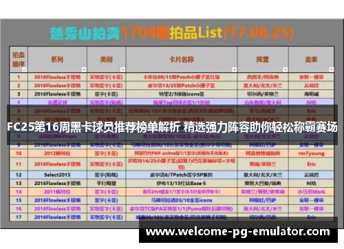 FC25第16周黑卡球员推荐榜单解析 精选强力阵容助你轻松称霸赛场 FC25第16周黑卡球员推荐榜单解析 精选强力阵容助你轻松称霸赛场